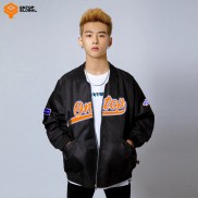 Áo khoác Bomber nam vải dù màu đen ONTOP - Varsity